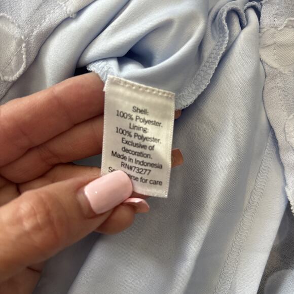Lauren Conrad Dress 2X Polka Dot Sheer Sleeve Baby Blue Lightweight Brunch Dress - Picture 10 of 10